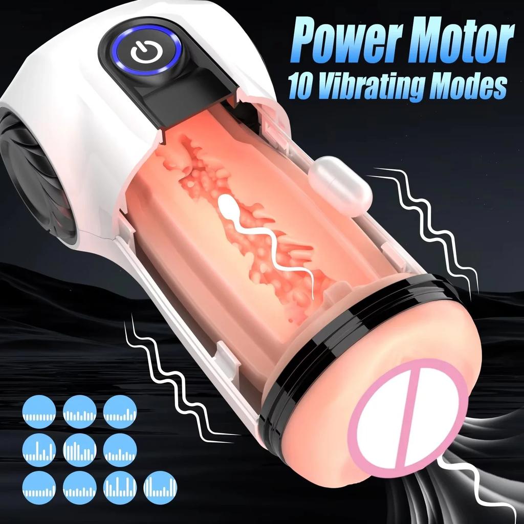 Automatic Male Masturbator Simulated Oral Sex Labia Vagina Pocket Pussy Strong Vibration Male Masturbation Cup Penis Exercise