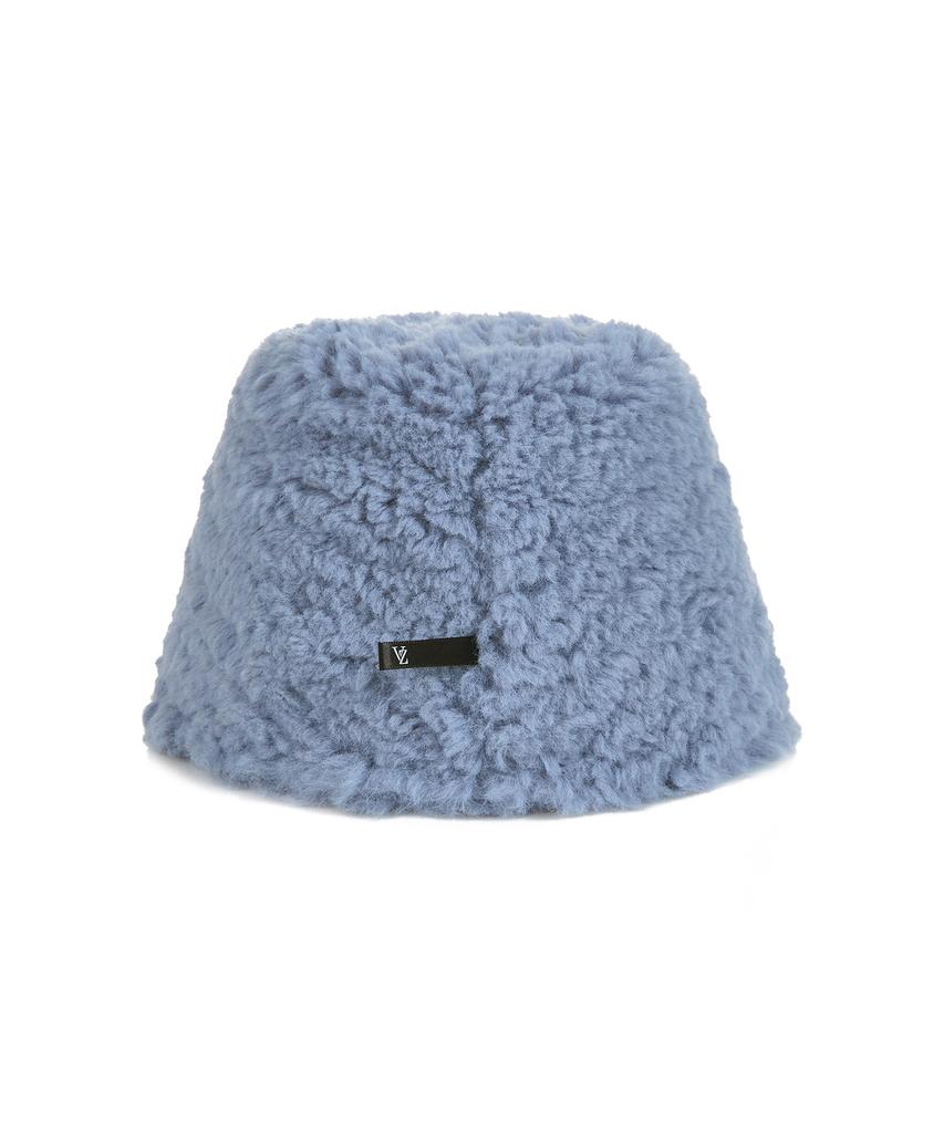 Bajal Fur Long Label Boucle Drop Bucket Hat Blue