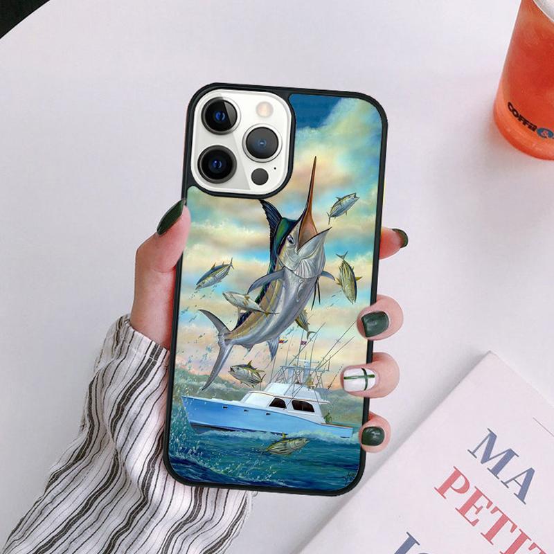 Blue Marlin Painting Phone Case For iPhone 17 Air 14 13 12 16Pro Max 15 Plus Max Cover Shell coque