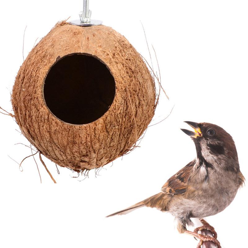 Nid d'Oiseau en Coque de Coco Marron Style Entrée Large Cabane à Oiseaux Lit Maison d'Oiseaux pour Jardin Balcon Extérieur Nid d'Oiseau