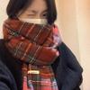 Premium Sense Red Plaid Scarf Women's Autumn and Winter New Korean Atmosphere Versatile Thickened Warm Scarf