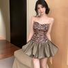 American Splicing Suspender Dress Women's Autumn and Winter Fish Bone Waist Flower Bud Tutu Skirt High Sense Inner Tube Top Skirt