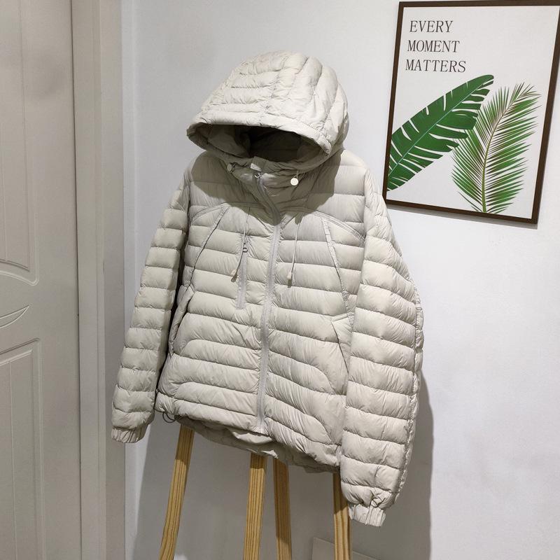 

Женская куртка в корейском стиле с 90% утиного пуха - Высокое качество, Повседневная, Тонкая, Свободного кроя, Пальто с капюшоном для осени/зимы S бежевый