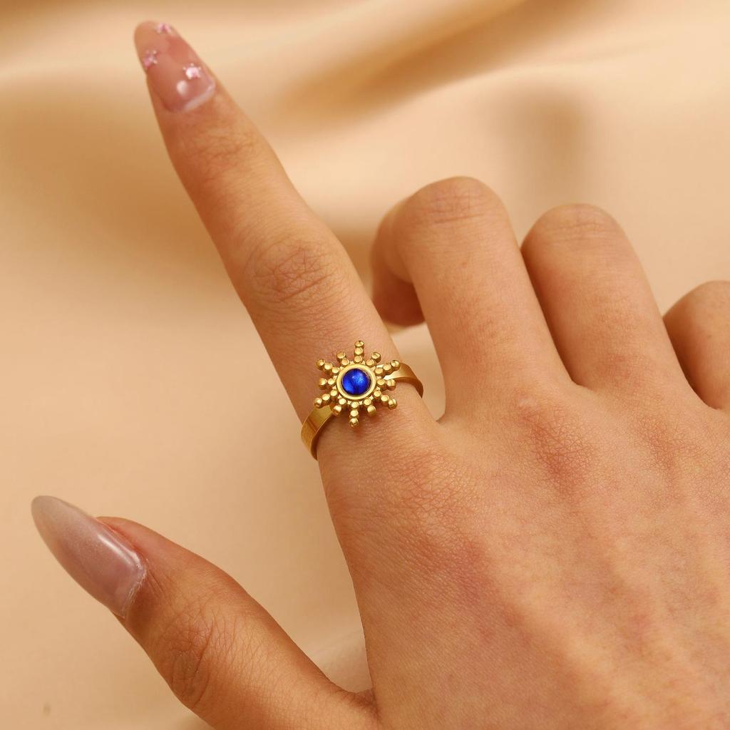 Vintage Turquoise Stainless Steel Open Finger Ring for Women