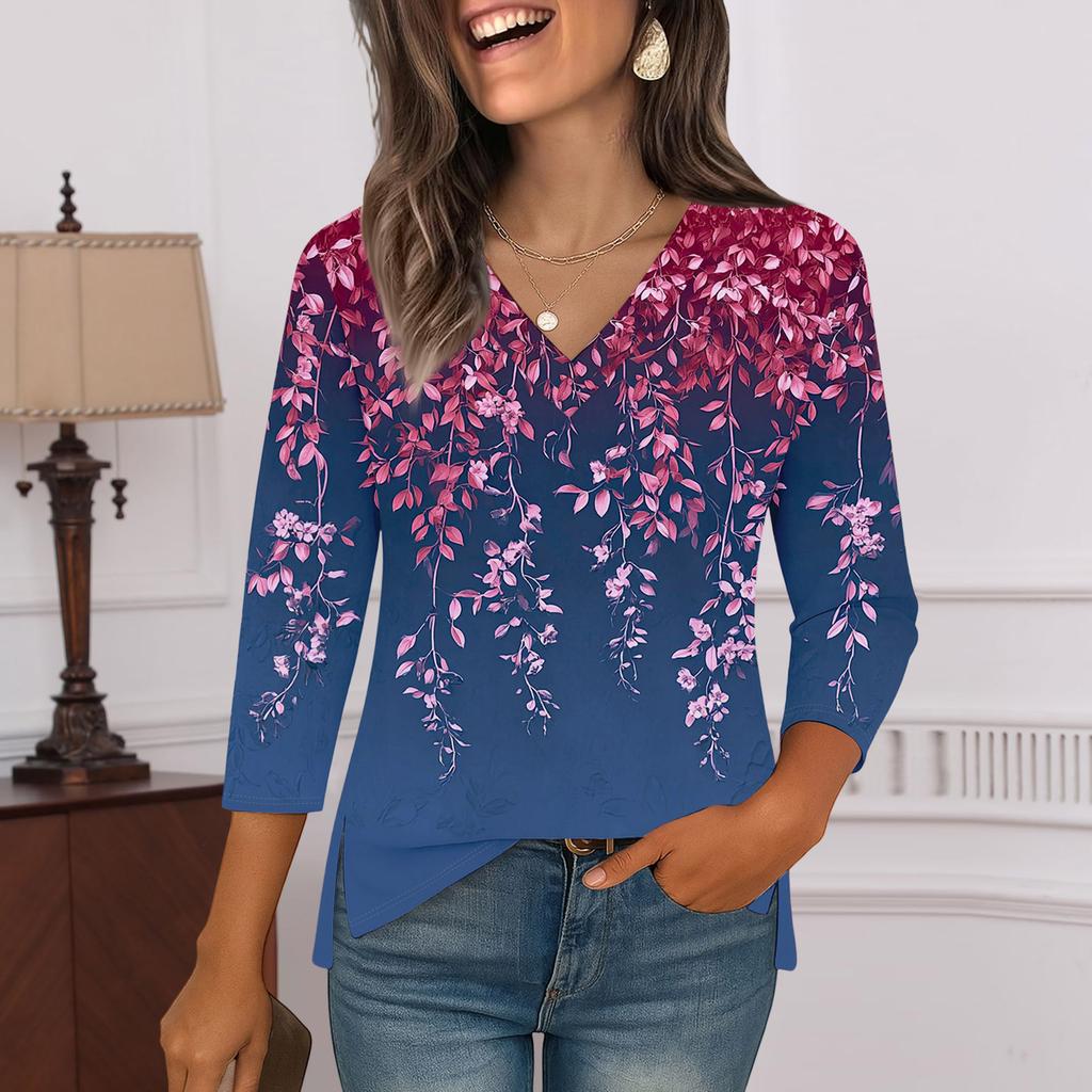 3/4 Sleeve Shirts For Women  Print Graphic Tees Blouses Casual Plus Size Basic Tops Pullover