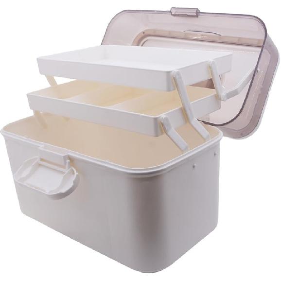 Portable Clear Medicine Box Empty, Family First Aid Dispenser/Art & Crafts Case/Folding Tool Organizer/Multipurpose Storage Container 3-Layers белый