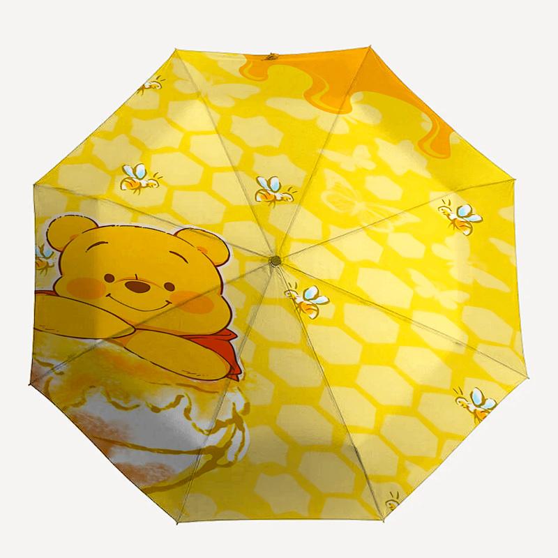 1pc Pooh Bear Honeycomb umbrella automatic open/close, 8-Rib Durable Frame, Compact Folding Design, Ideal Birthday/Holiday Gift e1112A