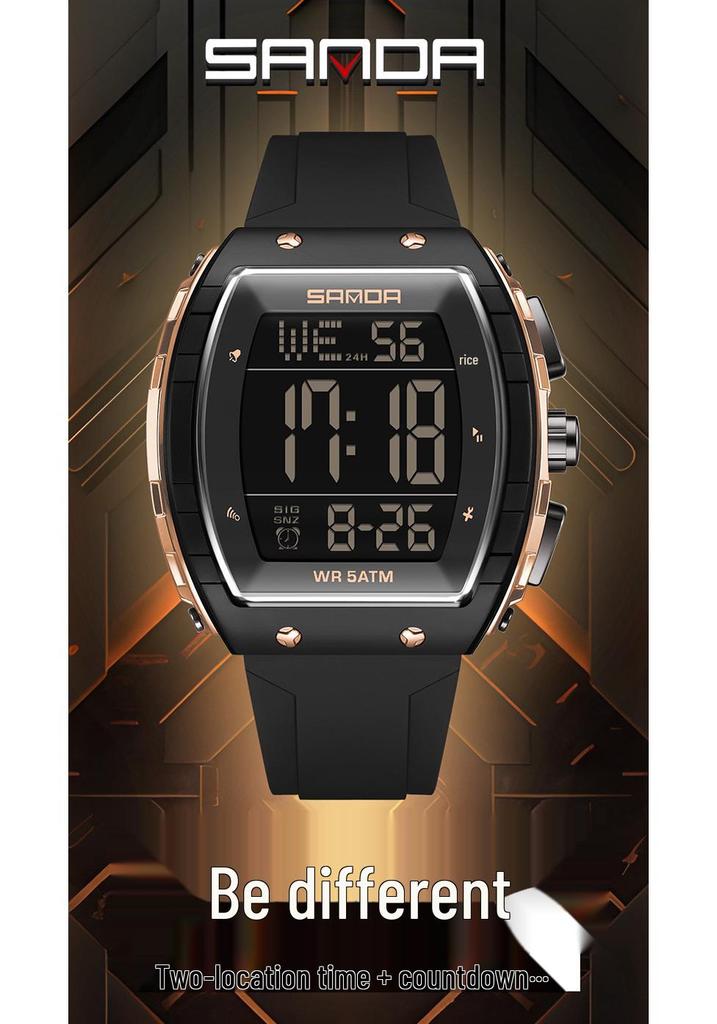 SANDA Men's Multifunctional Barrel-Shaped Sports Watch - Waterproof & Fashionable with Single Display Timing