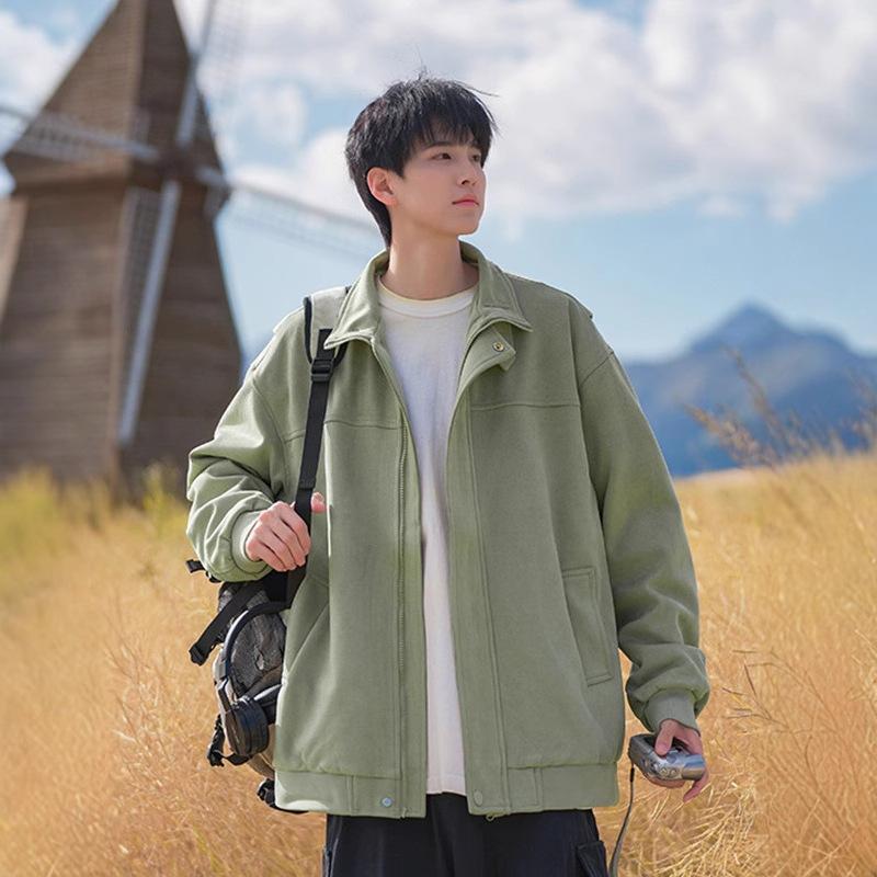 

Retro Suede Coat Men s Autumn and Winter New Loose Handsome Casual Joker Flying Cotton-padded Clothes. XXL зелений