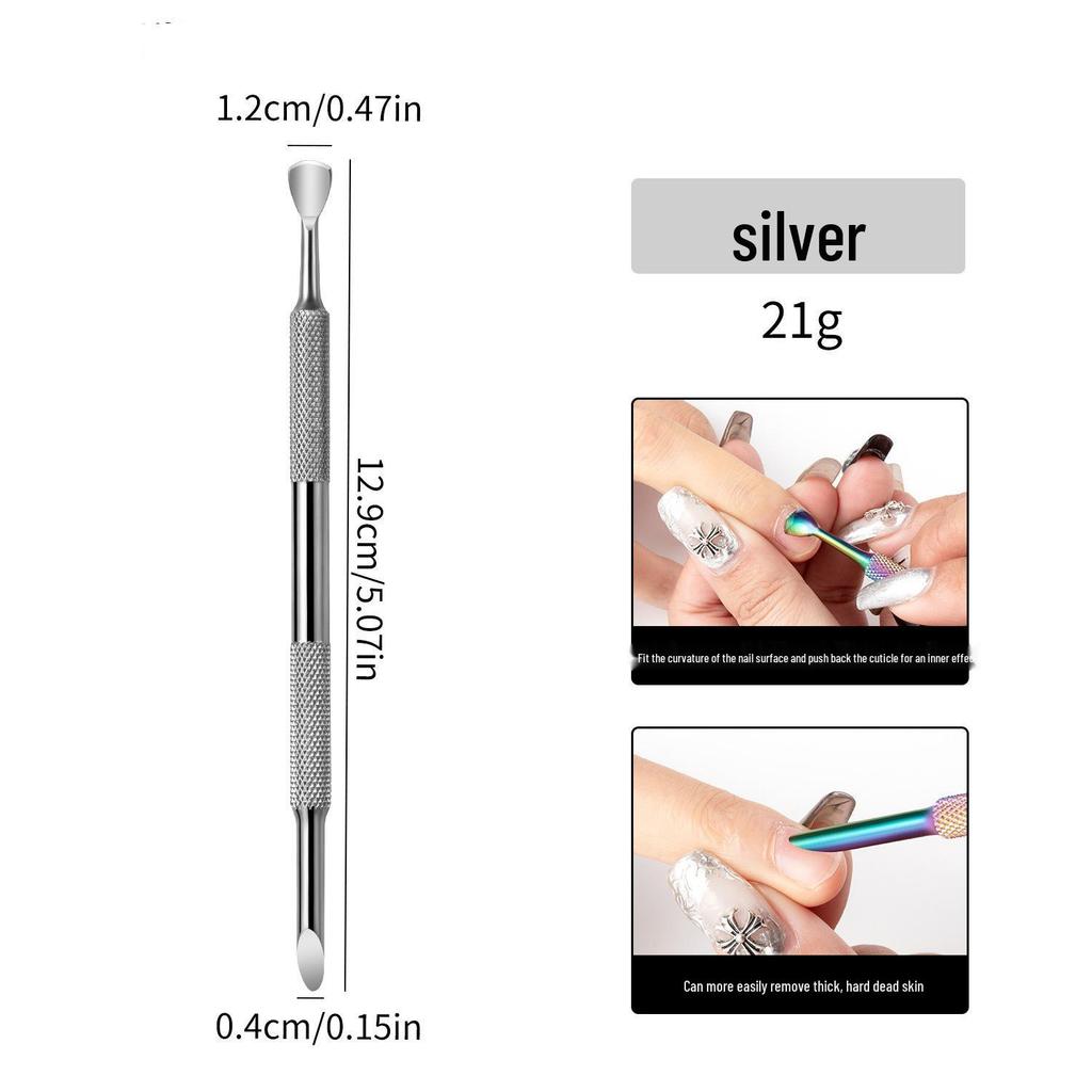Stainless Steel Double-Ended Nail Art Exfoliating and Cuticle Pusher Tool