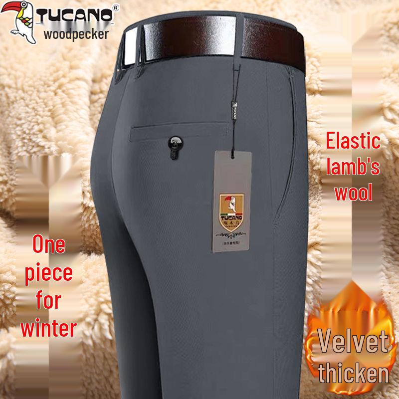 Woodpecker Men's Fleece-Lined Lambswool High-Waisted Straight-Leg Pants