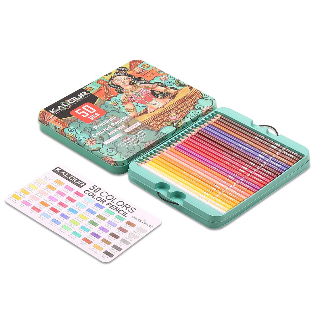 Hot Sale High Grade Cheap Price Soft Core Oil Based 50colors Colored Pencils Drawing Kit in Tin Box for Artist and Student