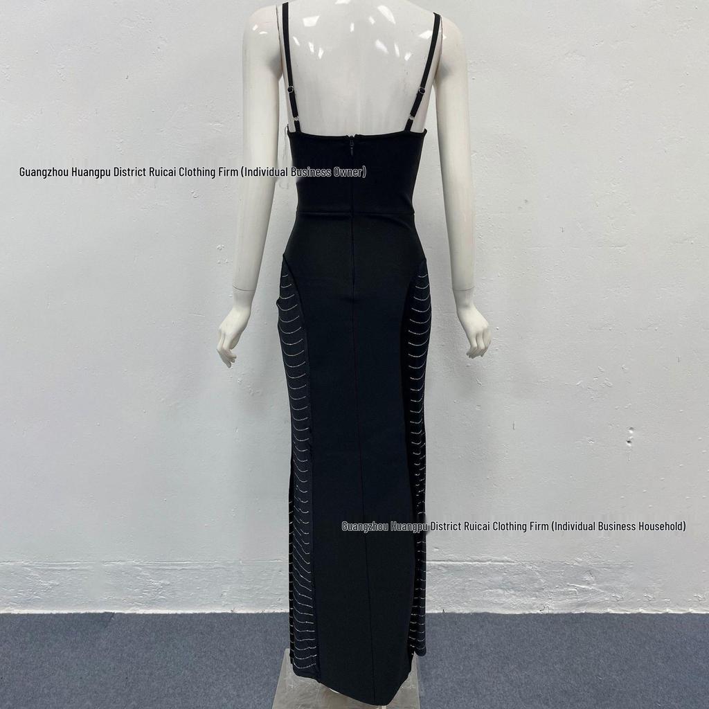 Europäisch-amerikanischer Stil Sexy Tief ausgeschnittenes Bandagen-Abendkleid mit Strasssteinen