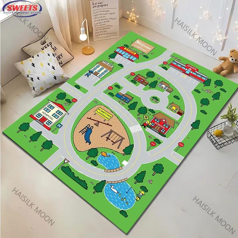 

Kids Play Mat -Interactive Road Theme Floor Mat for Boys & Girls,Non-Slip Educational Bedroom Mat with Colorful Traffic Elements 60x90(23x35in)