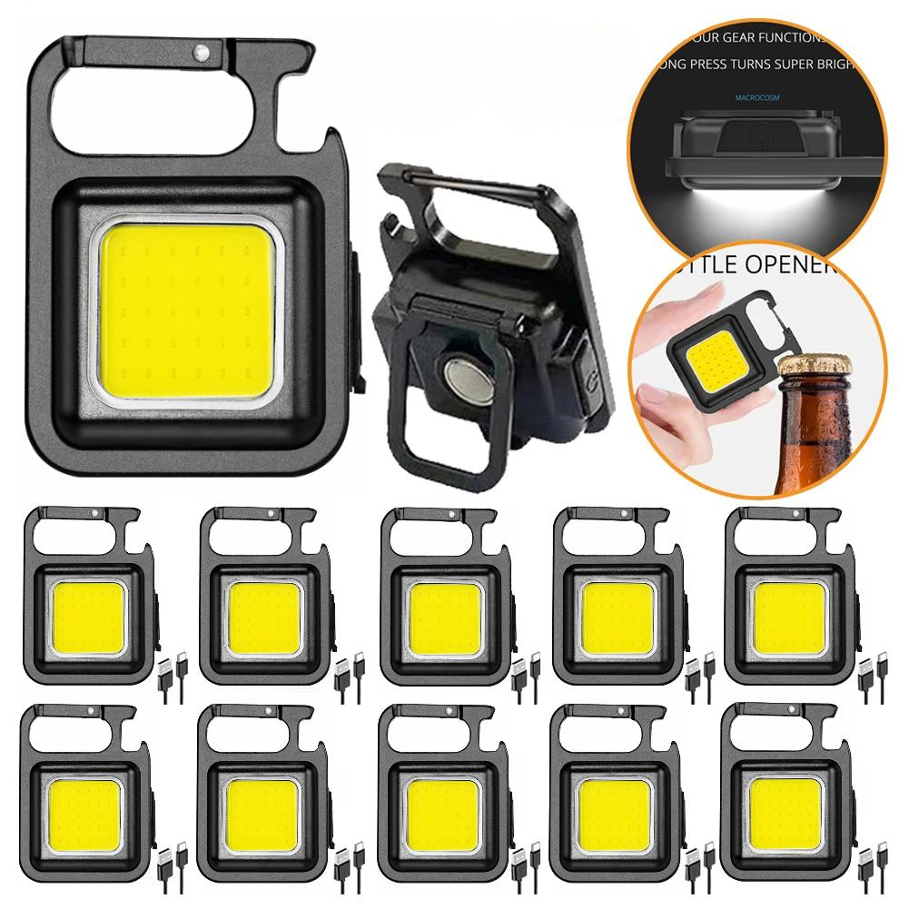 Mini EDC LED Flashlight Keychain Multifunctional Portable COB Camping Lamps USB Charging Work Lights Fishing Lanterna