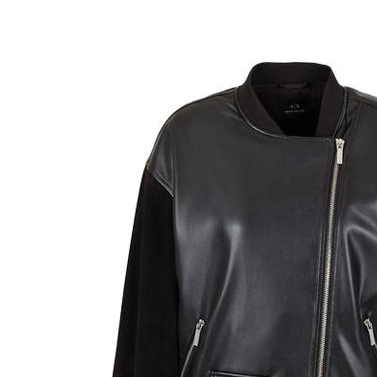 Armani Exchange Color Block Stand Collar Zip Long Sleeve Jacket Women Jackets Black 3DYB09-YNYJZ1-1200
