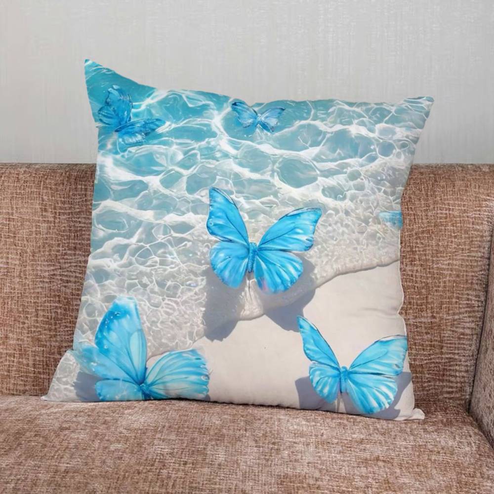 Blue Butterfly Ocean Wave Pillow Case Pillowcase Home Sofa Cushions Car Cushions Pillowcover Office Pillowshell Pillow
