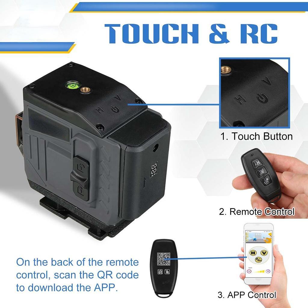 8/12/16 Linien-4D-Laser-Wasserwaage, verstellbar, grünes Licht, selbstnivellierend, 360° drehbar, horizontal, vertikal, kreuzweise, automatische Messung