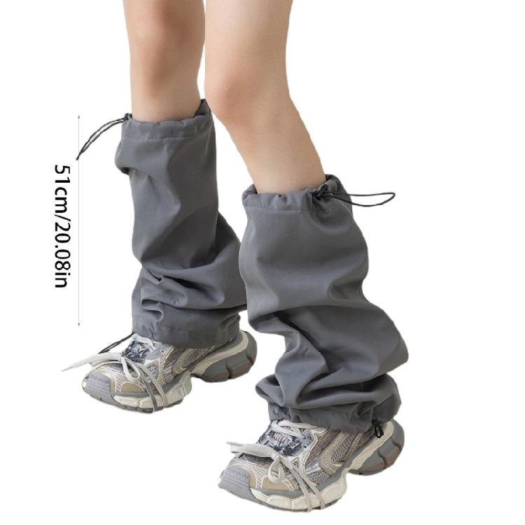 Harajuku Cargo Leg Cover with Adjustable Drawstring Motorcycle Punk Baggy Footless Socks Leg Warmer Gaiters for Women