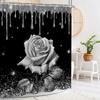 Pink Glitter Rose Shower Curtain and Rug Bathroom Set Floral Pink Glitter Shower Curtains Bath Mat Bathroom Decor with Hooks
