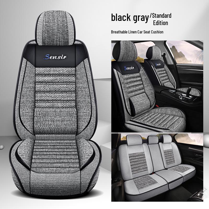 All-Season Breathable Cotton Linen Car Seat Cushion for Five-Seater, Full Surround, Comfortable and Simple Design