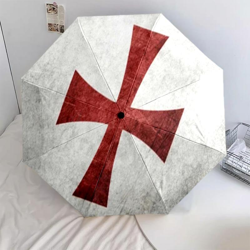 1PC Knightly Crusader Emblem Automatic Umbrella - Suitable Travel Outdoor Portable Umbrella Birthday Gift Daily Essentials