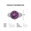 925 Sterling Silver Women's solitaire Ring Big Natural round 12.0mm Amethyst simple design Fine Jewelry for birthday party gifts