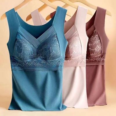 Damen Herbst und Winter Spitzen-Samt-Thermoweste, Damen-gestickte, feste One-Cup-Schlank-Unterwäsche, verdickte Thermo-Unterwäsche