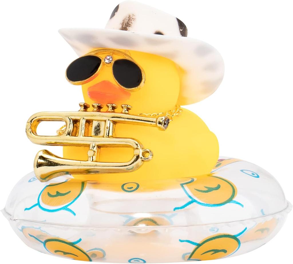 Car Duck Ornament Dashboard Decorations For Car Rubber Accessories With Sunglasses Hat Necklace Swim Ring And Mini Musical Instr