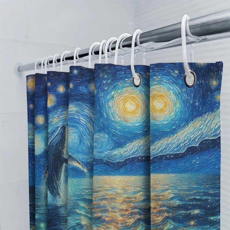 Starry Night Whale Shower Curtain Inspired By Van Gogh Artwork Add A Touch Of Magic To Your Bathroom Decor Complimentary Hook