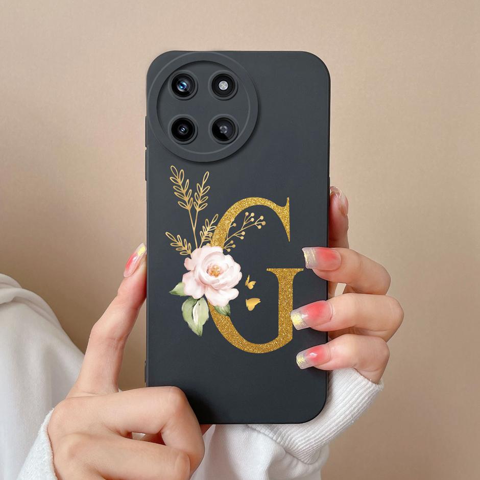 For OPPO Realme 11 4G Phone Case Cute Flower Letters Matte Liquid Silicone Back Cover For Realme11 4G Shockproof Ultrathin Shell