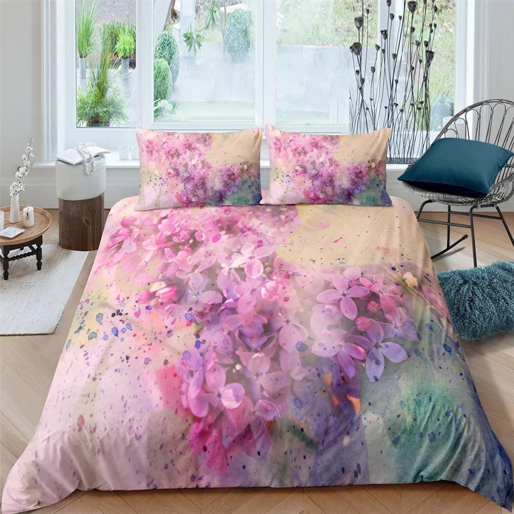 Pintura a óleo Flores Impressão Digital Conjuntos de Cama de Poliéster Roupas de Cama para Adultos Colcha Arte Capa de Edredom Conjunto Solteiro King Queen Size