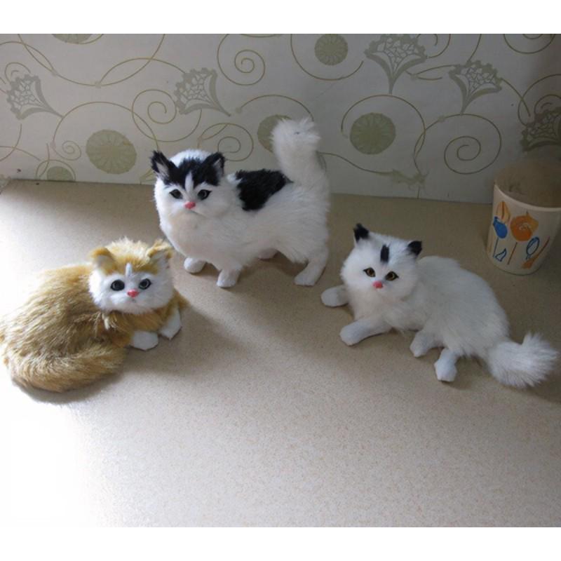 Simulated Cat Set: Three Handmade Imitation Fur Cats for Creative Home Decoration