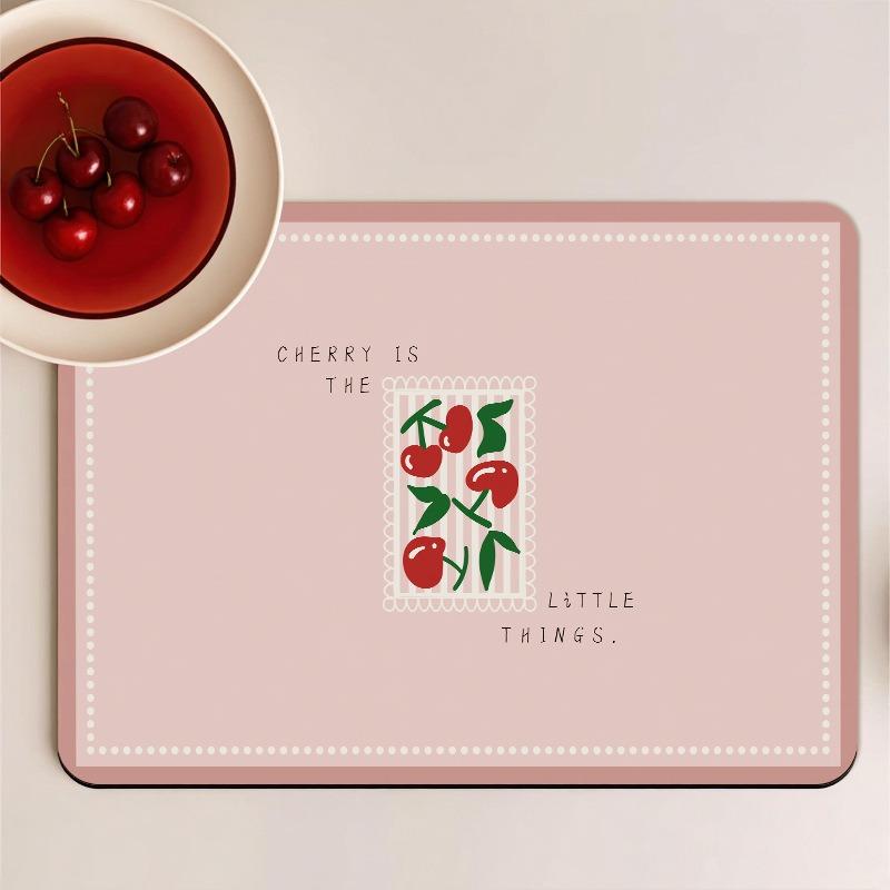 Cute Cherry Super Absorbent Dish Drying Mat for Kitchen Tableware Table Placemat Drain Pads Drainer Rug Drink Holder Washable