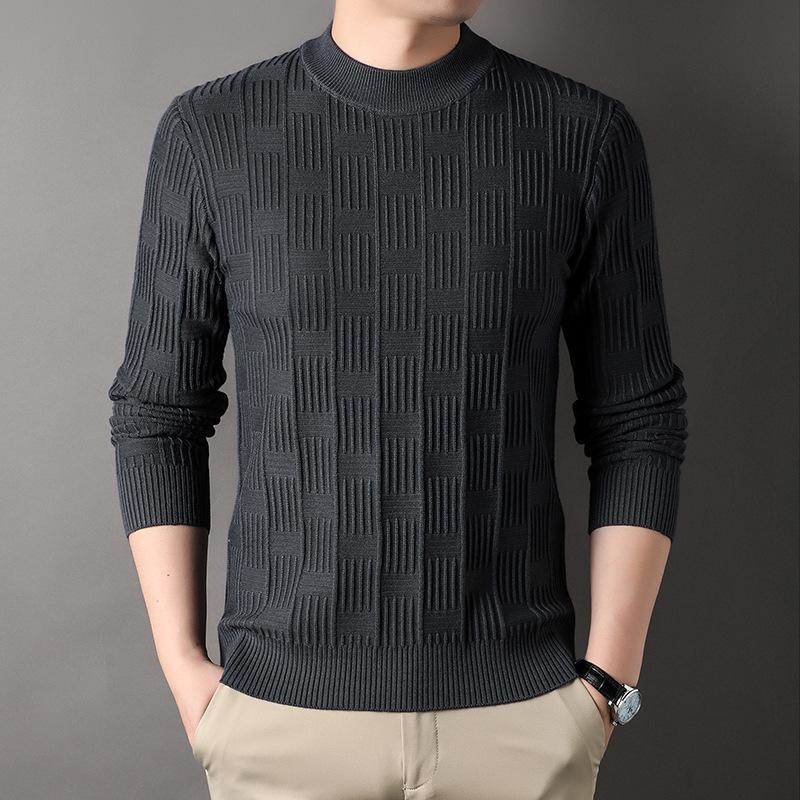 Autumn Round Neck New Men's Jacquard Casual Knitted T-shirt Youth Trend Autumn Clothing High-end Fashion Base