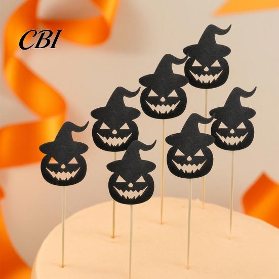Halloween Cupcake Toppers 8 Pcs Toppers, Black Glitter Witch Hat Pumpkin Cake Topper Picks for Party Supplies, Birthday Decoration Dark