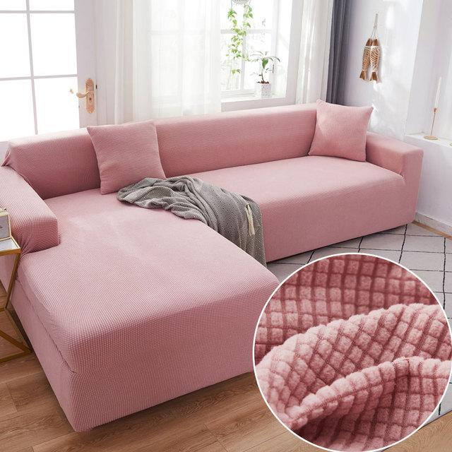 Plüsch Stoff Elastische Sofa Abdeckung Solide L Form Sofa Benötigen 2 stücke Abdeckungen Für Wohnzimmer Stretch Slipcover Couch 1-seater 90-140cm
