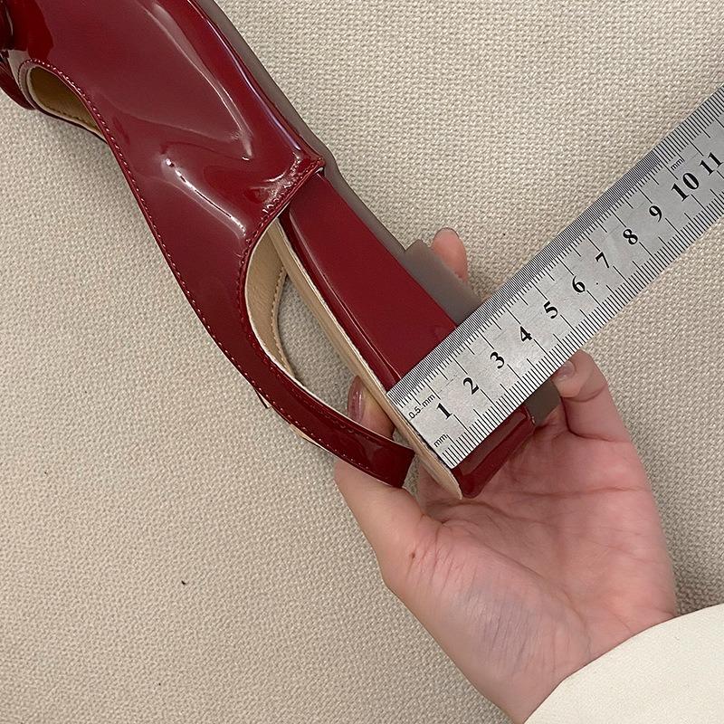 Patent leather pointed head bow bag head sandals women's summer new with skirt thick-soled wedge heel fashion shoes