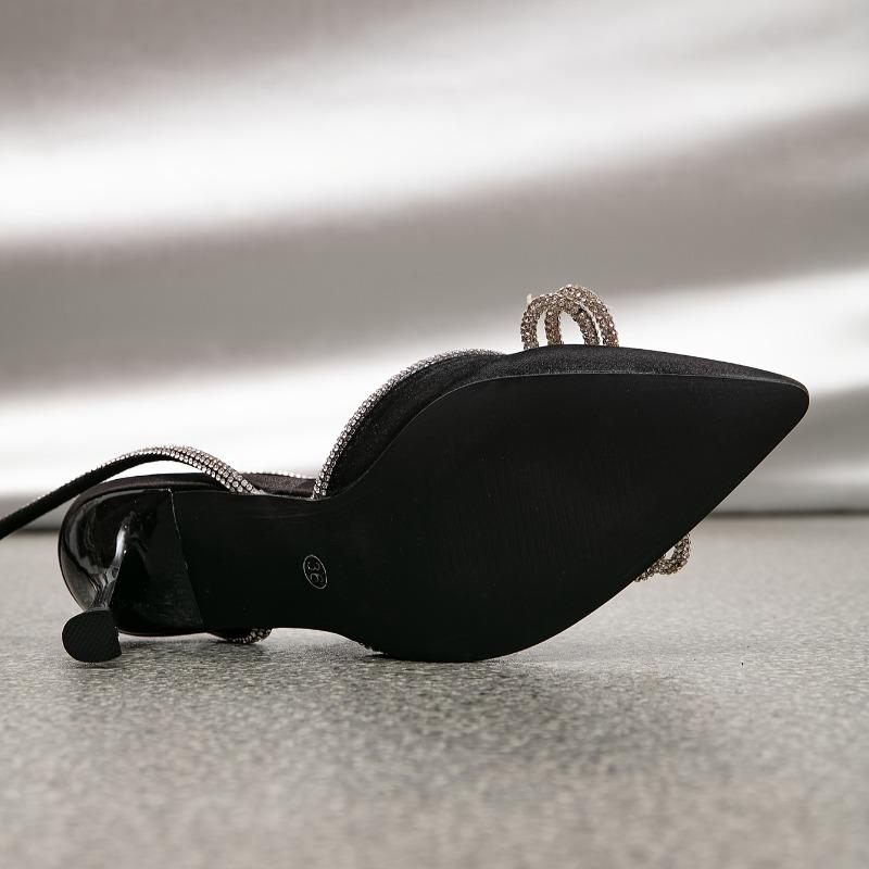 Dazzling Rhinestone Ankle Strap High Heels - Adjustable Slingback Pointed Toe Pumps with Solid Color and Glamorous Design - Perfect for Wedding Guest