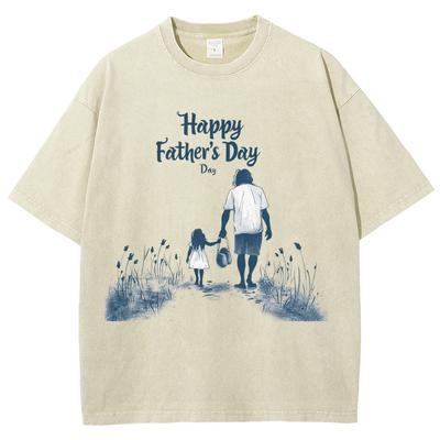 Vaderdag Dames T-shirt Stof Verkoop Gewassen Denim Oversized Ronde Hals Korte Mouw Mode Design Top Heren