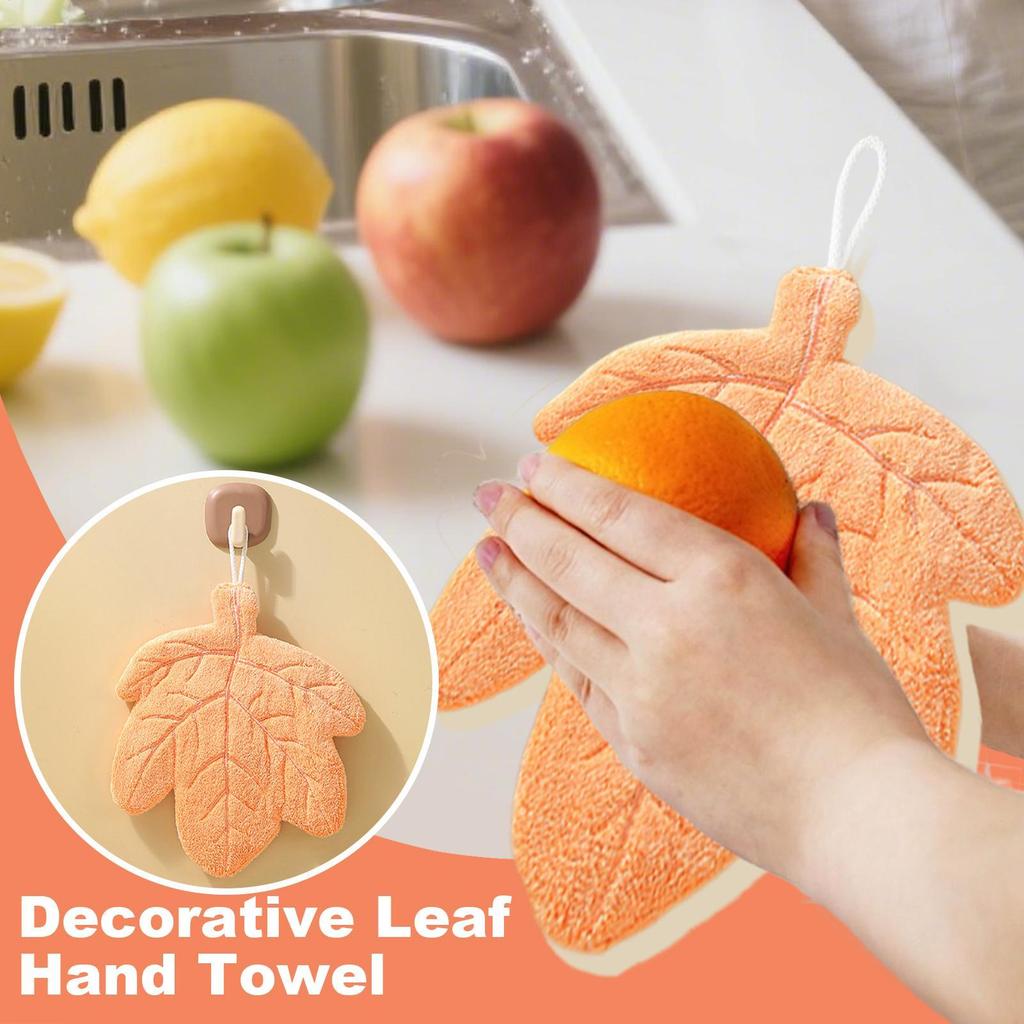 Hand Towels  Leaf Absorbent Hand Towel Plant Pattern Hanging Towel Kitchen Bathroom Handkerchief Cleaning Cloth Hanging Towel