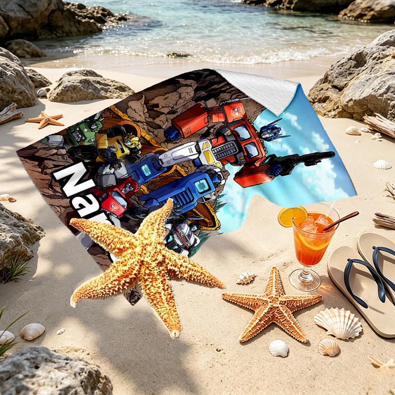 Custom Name Personalized Transformers Print Beach Towel, for Trip Camping Beach Party Home Decor, Birthday Gift for Family & Friends
