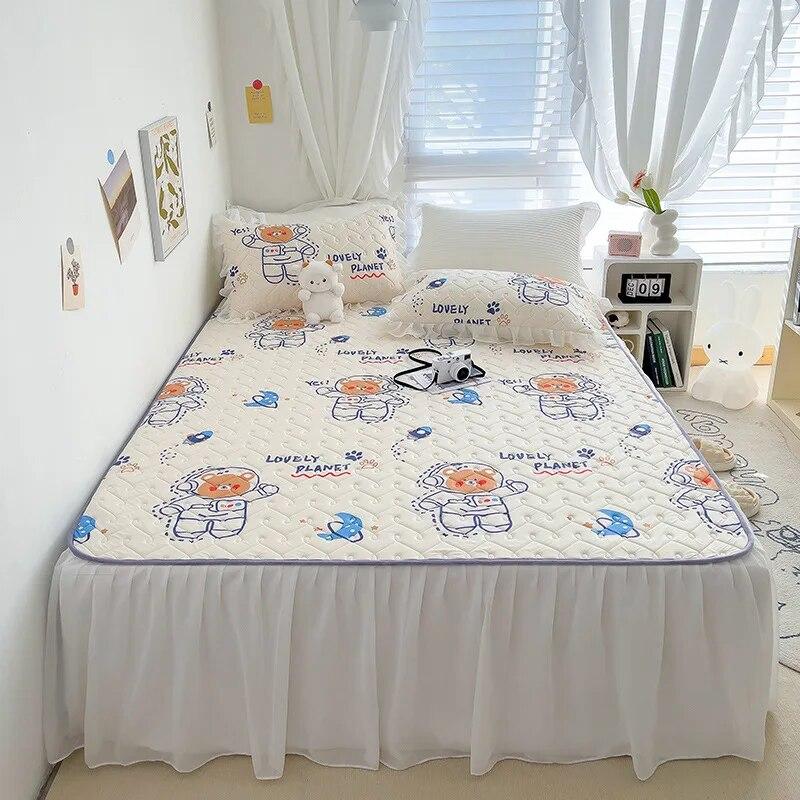 Textile de casă Cearșaf cu elastic Față de pernă Set 3 buc Așternut de pat Răcoros de vară Latex Cuvertură de pat Volan pentru pat Desene animate drăguțe Cearșaf pentru pat pentru copii