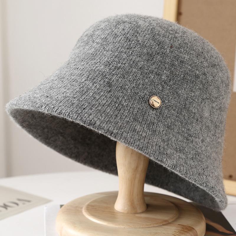 Hat Women's Autumn and Winter Knitted Cashmere Blended Bucket Hat Versatile Basin Hat Warm and Cold-proof Small Bucket Hat