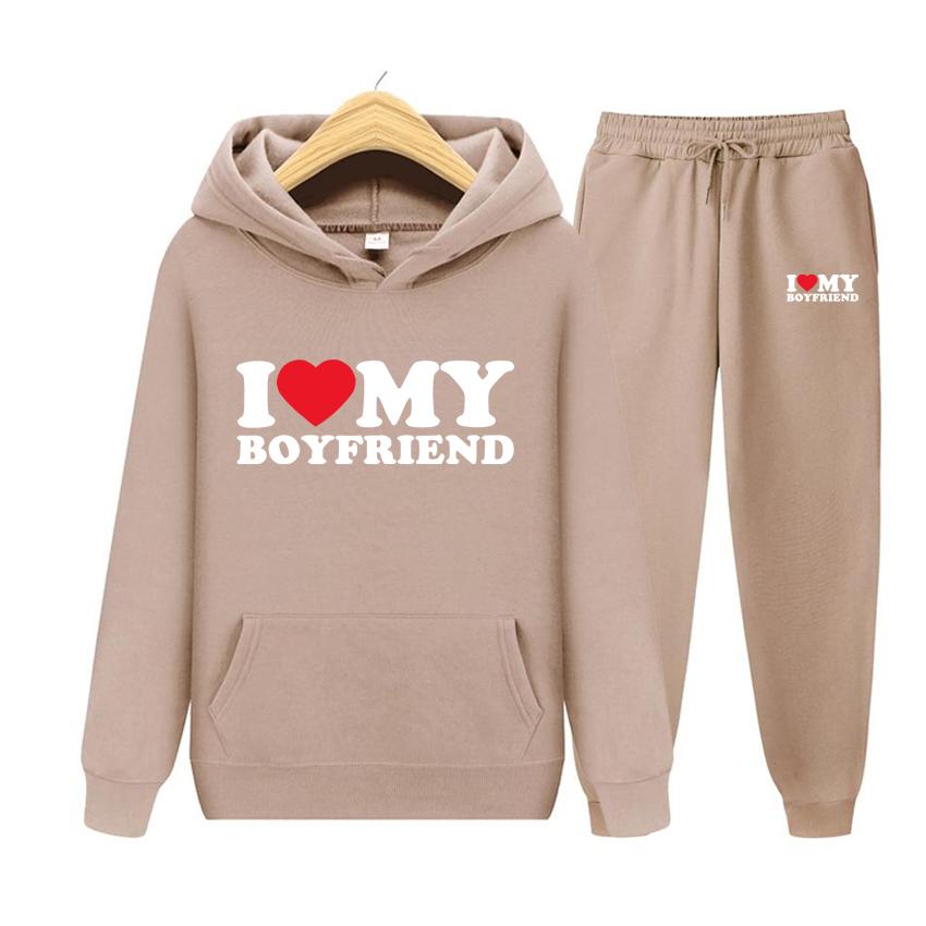 I Love My Boyfriend Herrenanzug Hoodie Zweiteiliges Set Kapuzenpullover Damen Hoodie Herbst Herren Hoodie + Hosen Sets