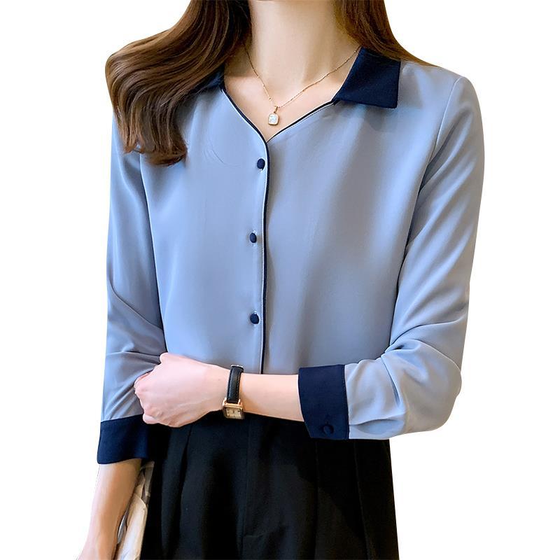 Cămașă din șifon pentru femei Cămașă de primăvară și toamnă pentru femei Top cu mâneci lungi Cămașă la modă