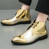 Projektant Nowy Męski Urok Złoty Patchwork Sukienka Skórzane Sznurowane Buty Dla Mężczyzn Luksusowy Dżentelmen Botki Do Kostki Ślubne Balowe Obuwie