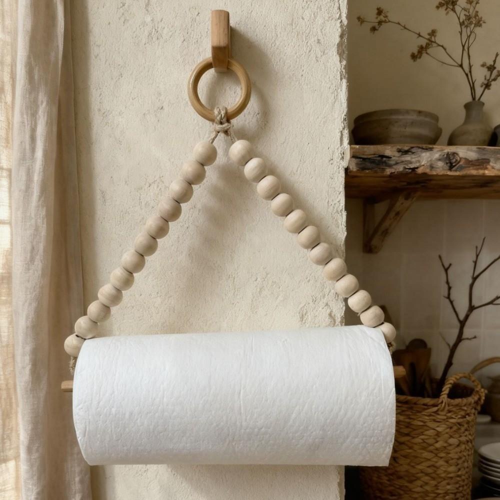 Non Punching Bead Paper Roll Holder Wall Mounted Space Saving Tissue Holder Boho Rustic Roll Paper Holder Kitchen