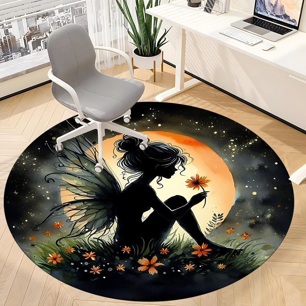 1pc Fairy Bloom Office Round Area Rug,  Mat Suitable ForOffice, Under Office Chairs Bedroom Living Room Home Decor, Room Deco
