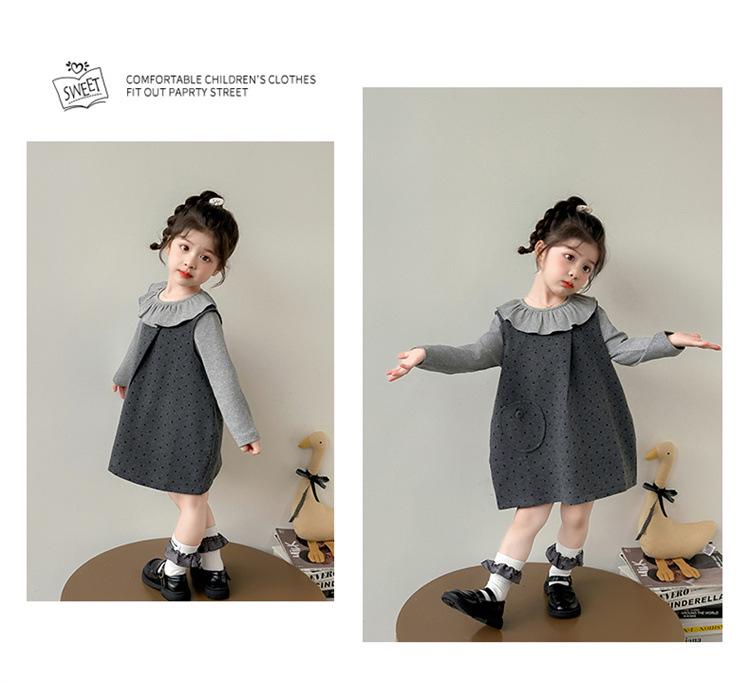 Girls' Autumn 2025 Woolen Dot Vest Dress Set